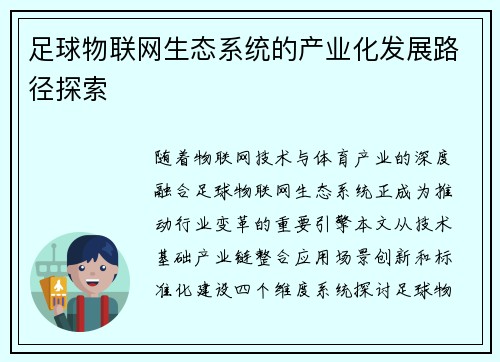 足球物联网生态系统的产业化发展路径探索