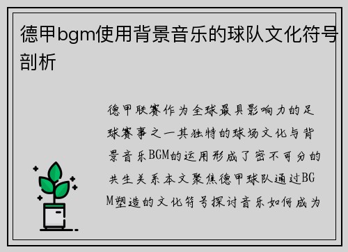 德甲bgm使用背景音乐的球队文化符号剖析